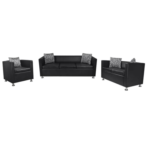 sofasæt 3-pers. og 2-pers. sofa m. lænestol kunstlæder sort