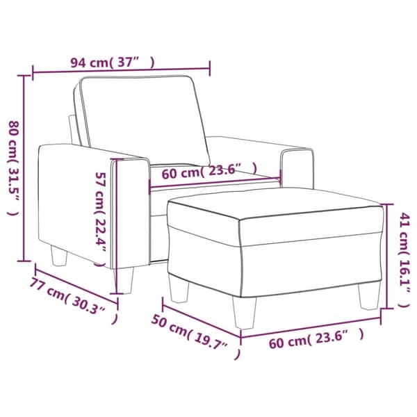 sofastol med fodskammel 60 cm Stof cremefarvet