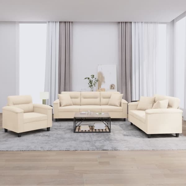 Soffgrupp med kuddar 3 delar Beige mikrofibertyg