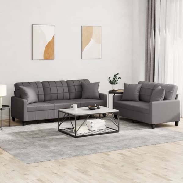 sofasæt 2 dele med puder kunstlæder grå