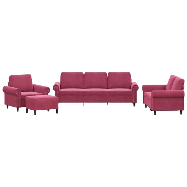 sofasæt 4 dele med hynder velour vinrød