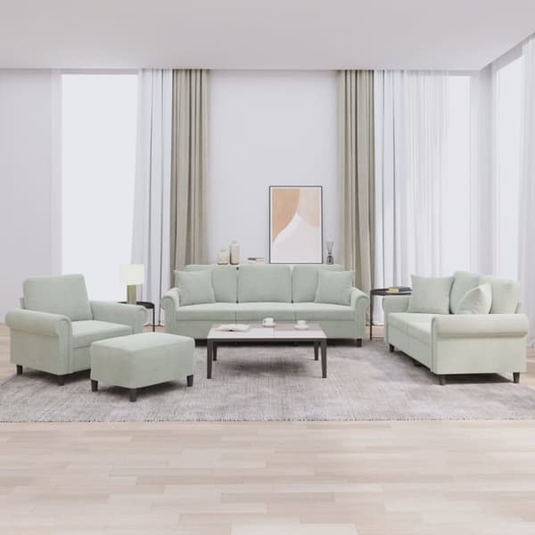 sofasæt 4 dele med puder velour lysegrå