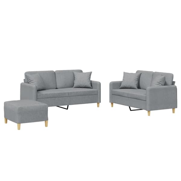 sofasæt 3 dele med puder stof lysegrå