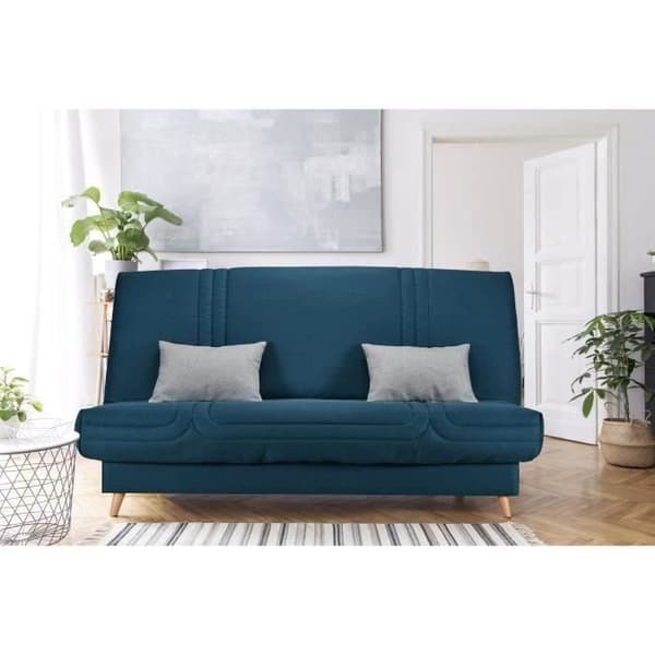 COMFORT BULTEX 3-sits bäddsoffa - Blått tyg - Tillverkat i Frankrike - L 192 x D 95 x H 101 - MONA