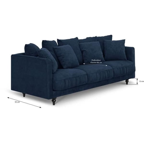 4-sits fast rak soffa - Blått tyg - Klassisk - L 212 x D 93 cm - CONSTANCE