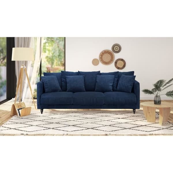 4-sits fast rak soffa - Blått tyg - Klassisk - L 212 x D 93 cm - CONSTANCE
