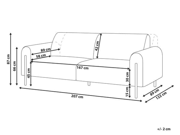 Sofa Hvit Boucle Stoff Metallben 3 Seter Klassisk Sofa Settee Justerbar ryggstøtte Stue Moderne