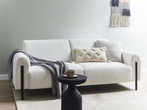 Sofa Hvit Boucle Stoff Metallben 3 Seter Klassisk Sofa Settee Justerbar ryggstøtte Stue Moderne