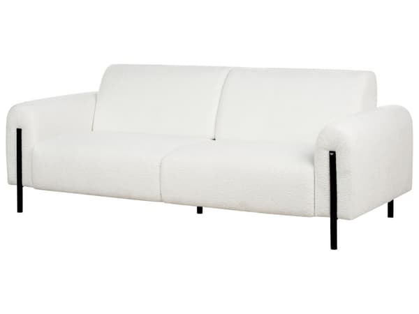 Sofa Hvit Boucle Stoff Metallben 3 Seter Klassisk Sofa Settee Justerbar ryggstøtte Stue Moderne
