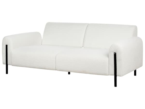 Sofa Hvit Boucle Stoff Metallben 3 Seter Klassisk Sofa Settee Justerbar ryggstøtte Stue Moderne
