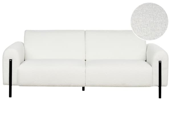 Sofa Hvit Boucle Stoff Metallben 3 Seter Klassisk Sofa Settee Justerbar ryggstøtte Stue Moderne