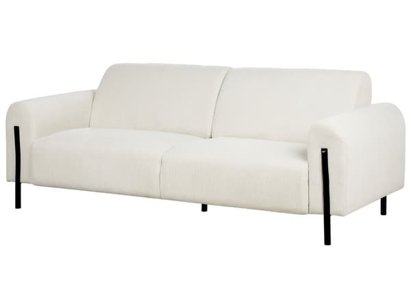 Sofa Hvit Kordfløyel Stoff Metallben 3 Seter Klassisk Sofa Settee Justerbar Ryggstøtte Stue Moderne