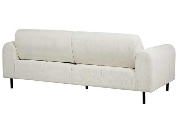 Sofa Hvit Kordfløyel Stoff Metallben 3 Seter Klassisk Sofa Settee Justerbar Ryggstøtte Stue Moderne