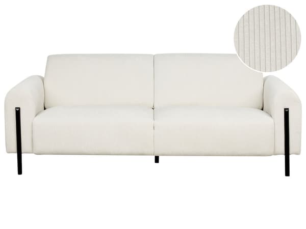 Sofa Hvit Kordfløyel Stoff Metallben 3 Seter Klassisk Sofa Settee Justerbar Ryggstøtte Stue Moderne
