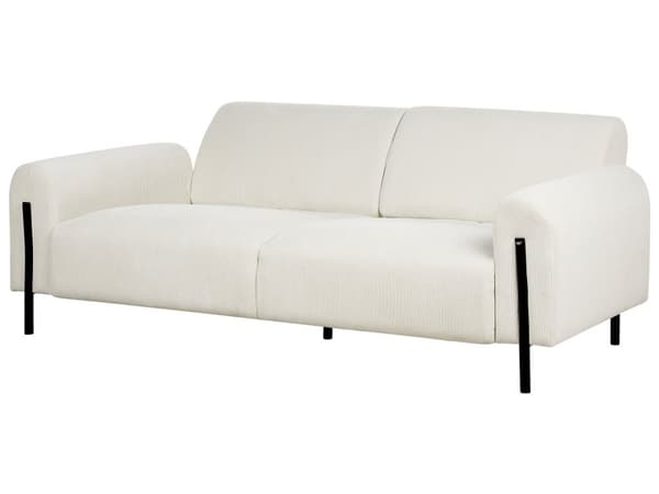 Stuesett Hvit Kordfløyel Stoff Metallben 3 Seters Sofa Klassisk sofa Lenestol Settee Justerbar Ryggstøtte Moderne Stue
