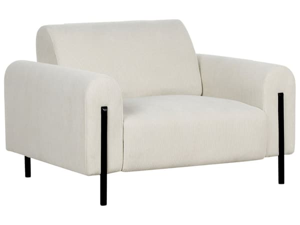 Stuesett Hvit Kordfløyel Stoff Metallben 3 Seters Sofa Klassisk sofa Lenestol Settee Justerbar Ryggstøtte Moderne Stue