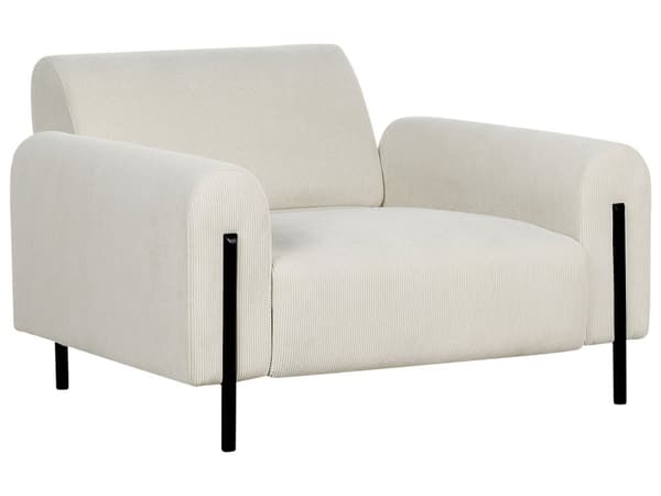 Stuesett Hvit Kordfløyel Stoff Metallben 3 Seters Sofa Klassisk sofa Lenestol Settee Justerbar Ryggstøtte Moderne Stue