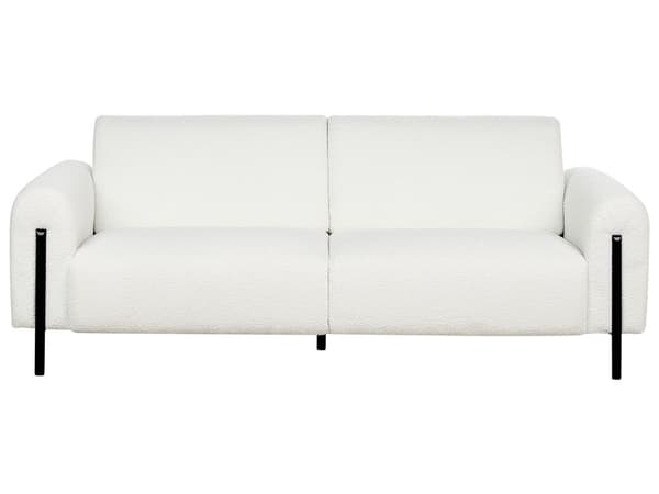 Soffa Vit Bouclé Metallben 3-Sits Klassisk Soffa Justerbart Ryggstöd Modern Vardagsrum
