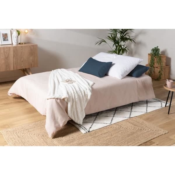 COMFORT BULTEX Click-clack bänk - 3 ställen - Grått tyg + Blå dekorativa kuddar - L193 x