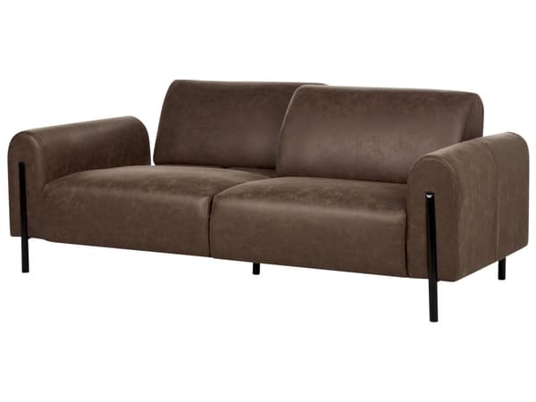 Soffa Mörkbrunt Tyg Metallben 3-sits Lädereffekt Klassisk Soffa Justerbart Ryggstöd Vardagsrum Modern