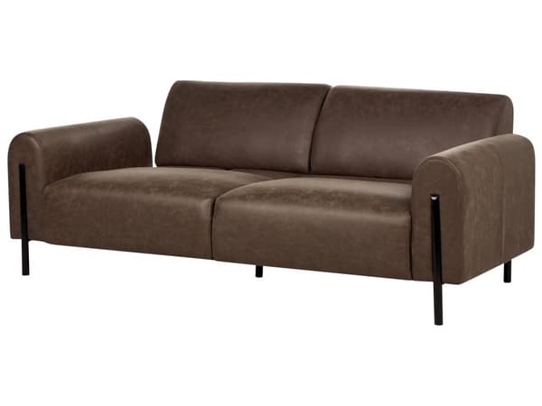 Soffa Mörkbrunt Tyg Metallben 3-sits Lädereffekt Klassisk Soffa Justerbart Ryggstöd Vardagsrum Modern