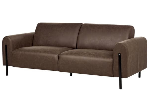 Soffa Mörkbrunt Tyg Metallben 3-sits Lädereffekt Klassisk Soffa Justerbart Ryggstöd Vardagsrum Modern