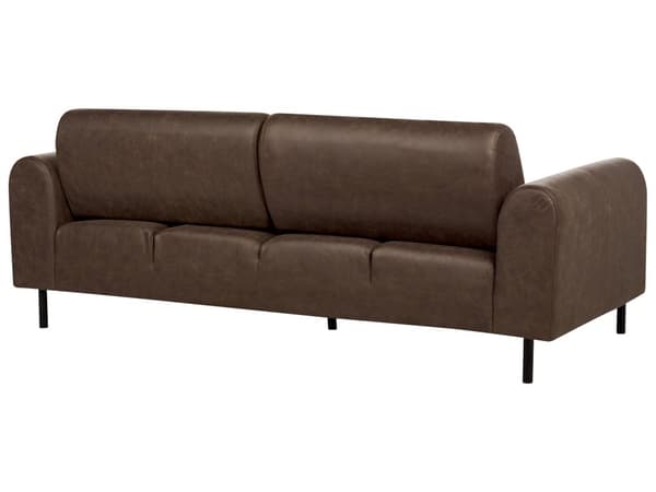 Soffa Mörkbrunt Tyg Metallben 3-sits Lädereffekt Klassisk Soffa Justerbart Ryggstöd Vardagsrum Modern