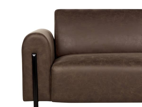 Soffa Mörkbrunt Tyg Metallben 3-sits Lädereffekt Klassisk Soffa Justerbart Ryggstöd Vardagsrum Modern