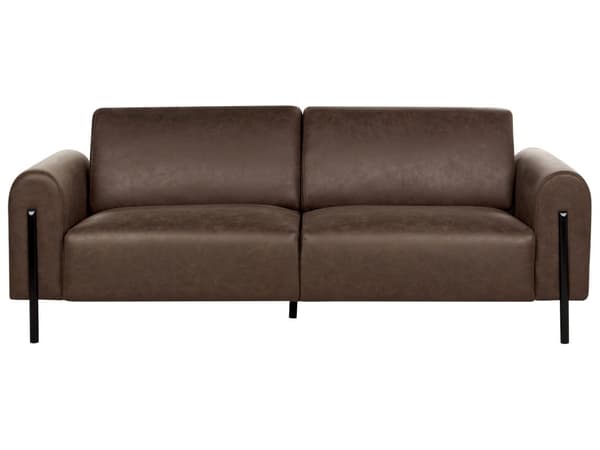 Soffa Mörkbrunt Tyg Metallben 3-sits Lädereffekt Klassisk Soffa Justerbart Ryggstöd Vardagsrum Modern