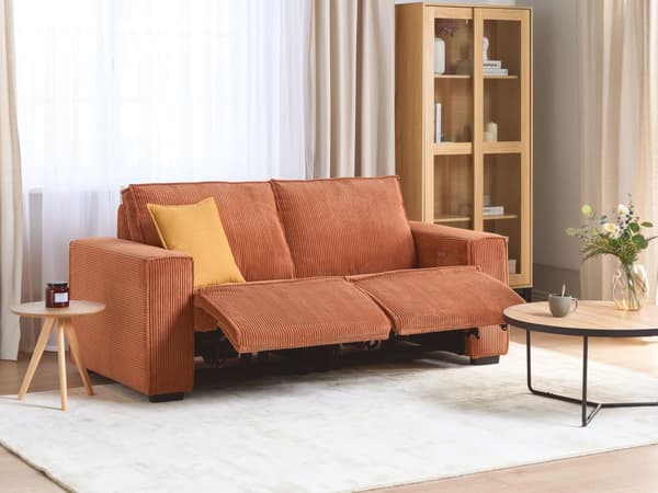 Elektrisk Hvilesofa Oransje Kordfløyel Polstret 3-seters sofa Moderne Design Relax Funksjon