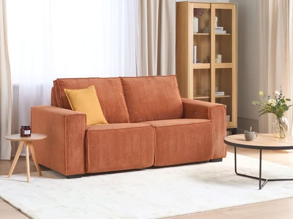 Elektrisk Hvilesofa Oransje Kordfløyel Polstret 3-seters sofa Moderne Design Relax Funksjon