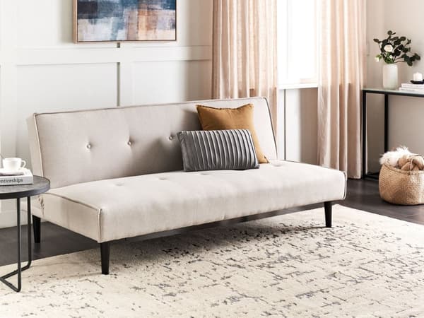 Sovesofa Lysebeige 3-seter Knappet Sete Click Clack