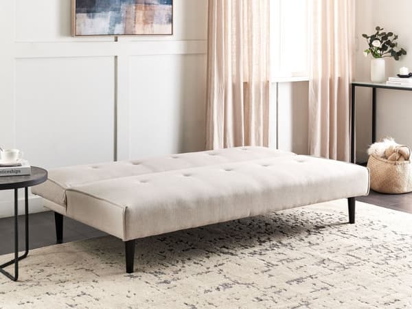 Sovesofa Lysebeige 3-seter Knappet Sete Click Clack