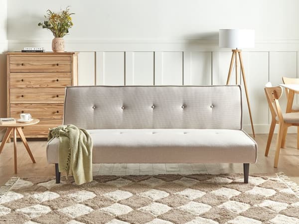Sovesofa Lysebeige 3-seter Knappet Sete Click Clack