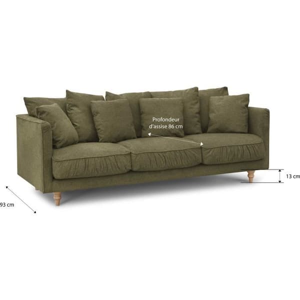 CONSTANCE 4-sits fast soffa - Grönt tyg - Ben i massivt trä - L 212 x H 87 x D 93 cm