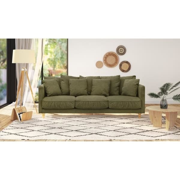 CONSTANCE 4-sits fast soffa - Grönt tyg - Ben i massivt trä - L 212 x H 87 x D 93 cm