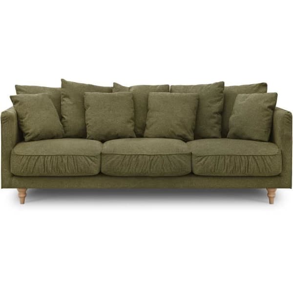CONSTANCE 4-sits fast soffa - Grönt tyg - Ben i massivt trä - L 212 x H 87 x D 93 cm