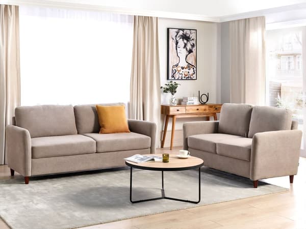 Sofa Taupe Polyester 3 Personers Tyk Polstret Dyb Blød Stofsofa med Opbevaring til Stuen Vintage Retro Stue Møbel Klassisk