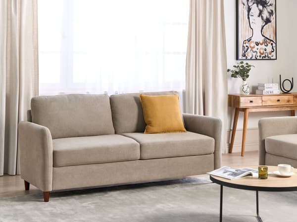 Sofa Taupe Polyester 3 Personers Tyk Polstret Dyb Blød Stofsofa med Opbevaring til Stuen Vintage Retro Stue Møbel Klassisk