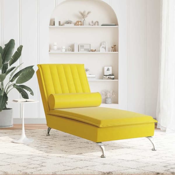 vidaXL Massageschäslong med bolster gul sammet