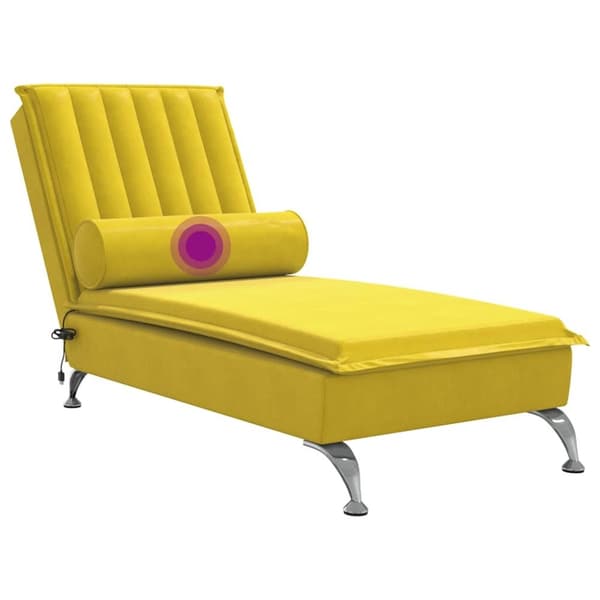 vidaXL Massageschäslong med bolster gul sammet