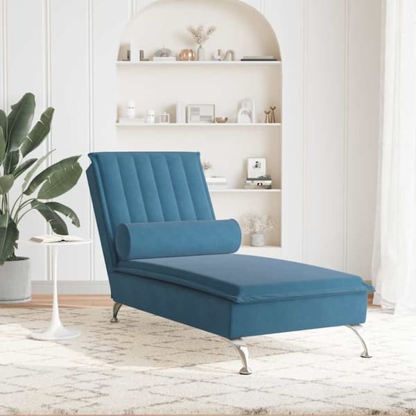 vidaXL Massageschäslong med bolster blå sammet