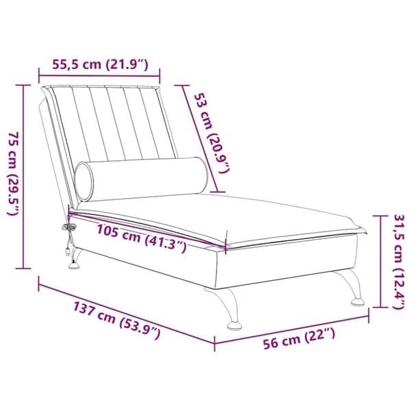 vidaXL Massageschäslong med bolster blå sammet