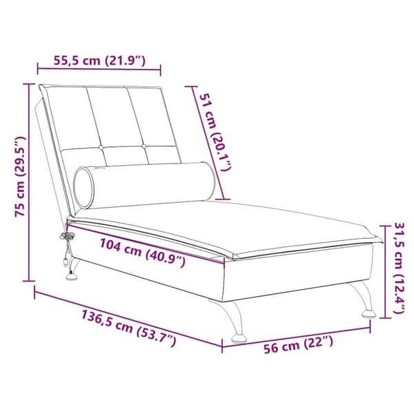 vidaXL Massageschäslong med bolster mörkgrå sammet