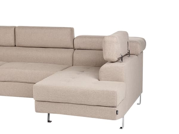 Hjørnesofa Beige Stof L-formet Justerbar Nakkestøtte og Armlæn