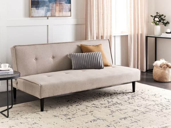 Bäddsoffa Beige Tyg 3-sits med Knappar Utan Armstöd Justerbart Ryggstöd Retro Traditionell Design Vardagsrum Sovrum Gästrum