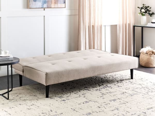 Bäddsoffa Beige Tyg 3-sits med Knappar Utan Armstöd Justerbart Ryggstöd Retro Traditionell Design Vardagsrum Sovrum Gästrum