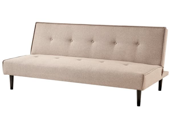 Bäddsoffa Beige Tyg 3-sits med Knappar Utan Armstöd Justerbart Ryggstöd Retro Traditionell Design Vardagsrum Sovrum Gästrum