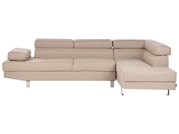 Hjørnesofa Sand Beige Stoff L-formet Justerbare Nakkestøtter og Armlener