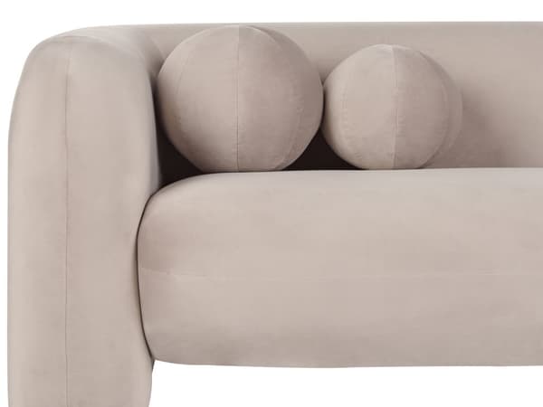 3-seters Sofa Taupe Fløyel Stoff Myk Nubby med Ekstra Kasteputer Retro Glam Art Dekor Stil